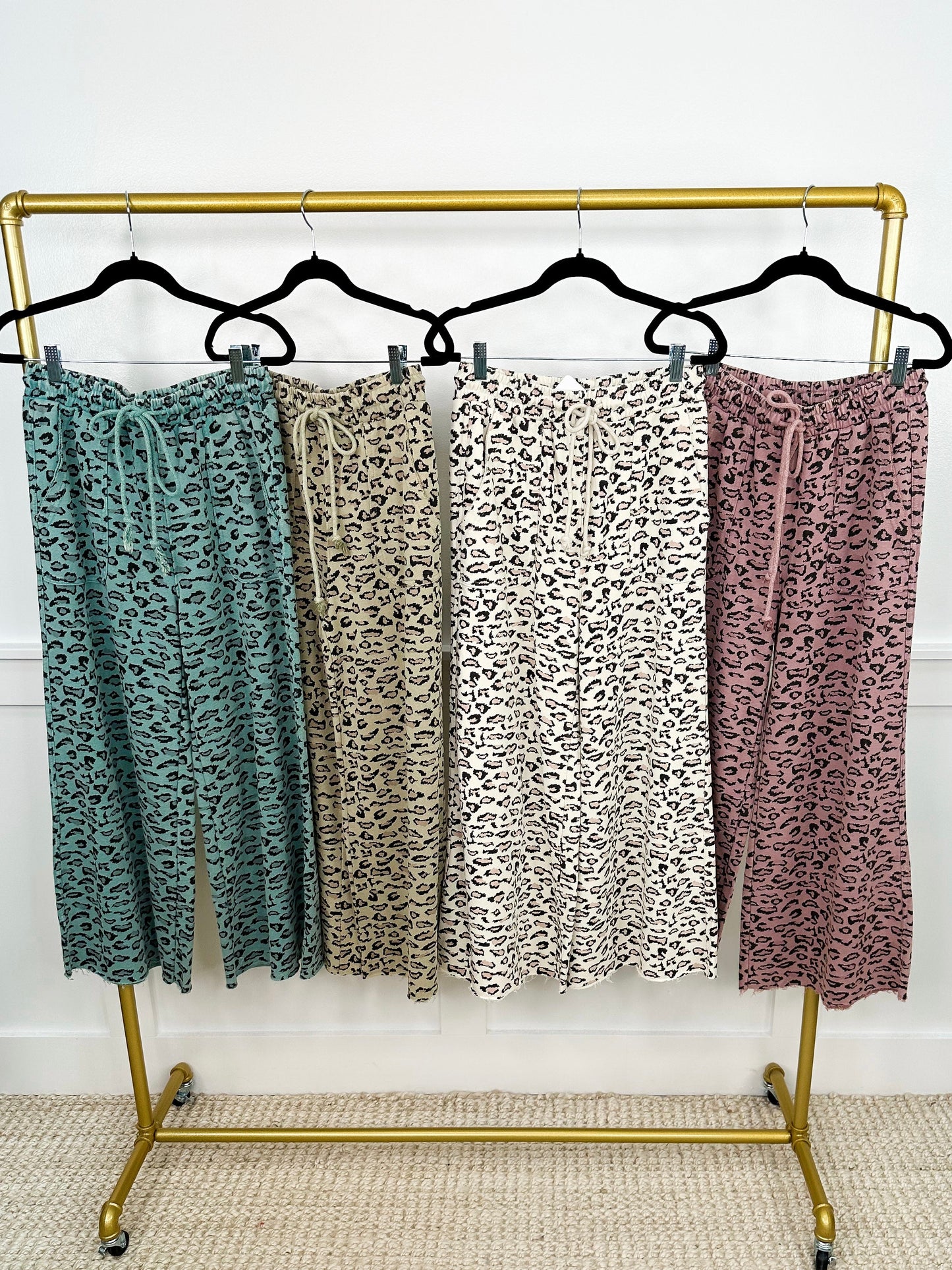 Easel Wild At Heart High-Rise Cotton Wide Leg Leopard Bottoms - 5 colors!