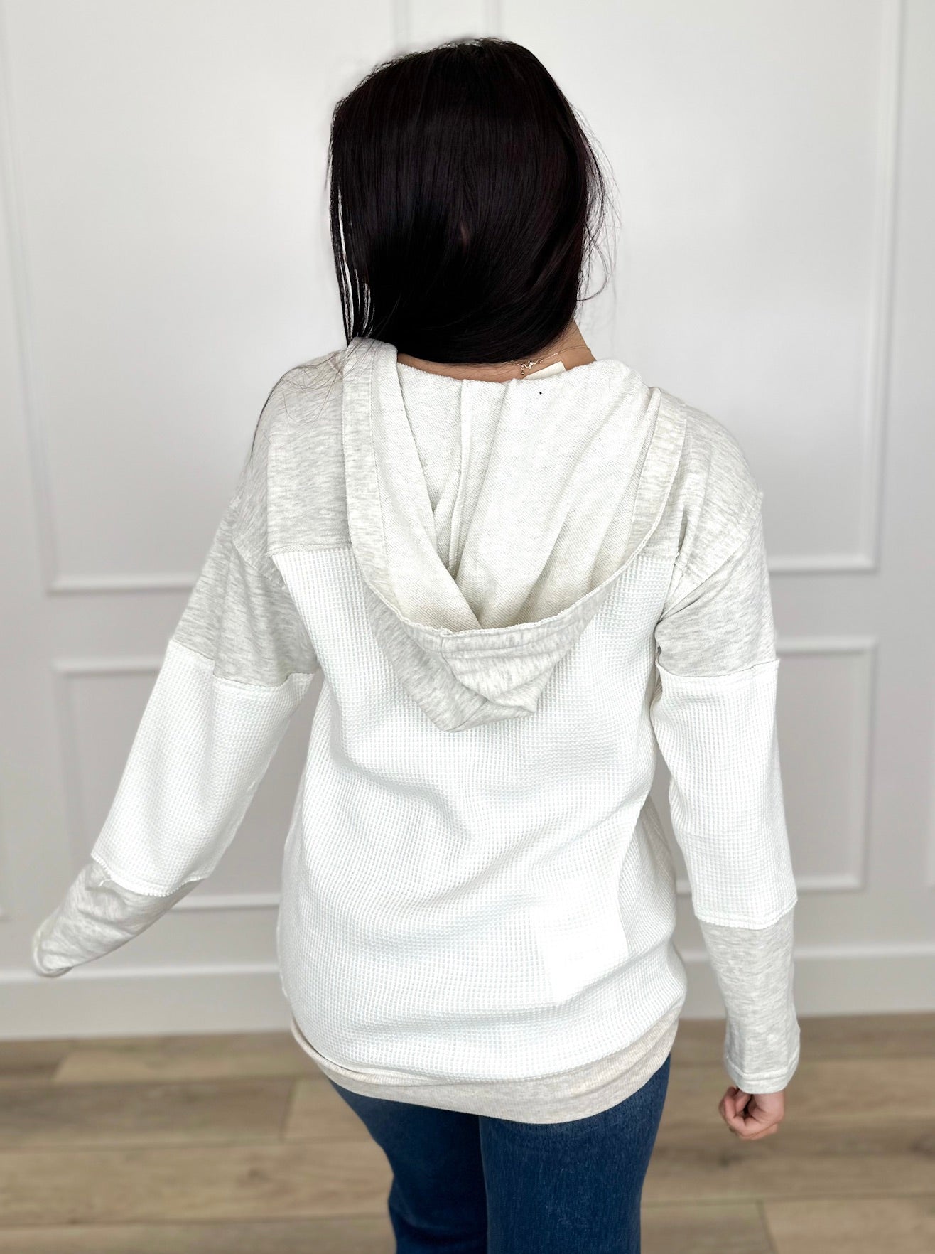 Let it Show Rayon Blend Long Sleeve Ivory Avery Mae Hooded Cardigan