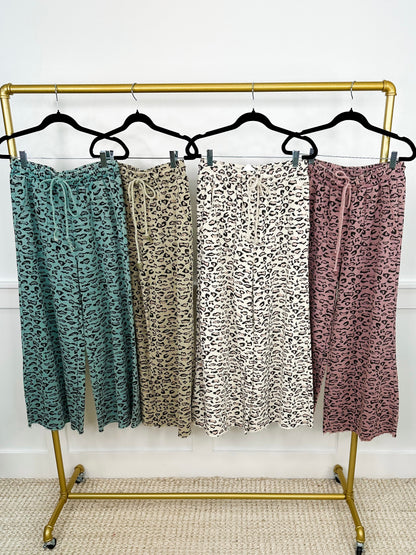 Easel Wild At Heart High-Rise Cotton Wide Leg Leopard Bottoms - 5 colors!