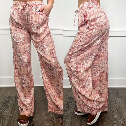 Inner Peace High-Rise Rayon Wide Leg Pink Avery Mae Bottoms