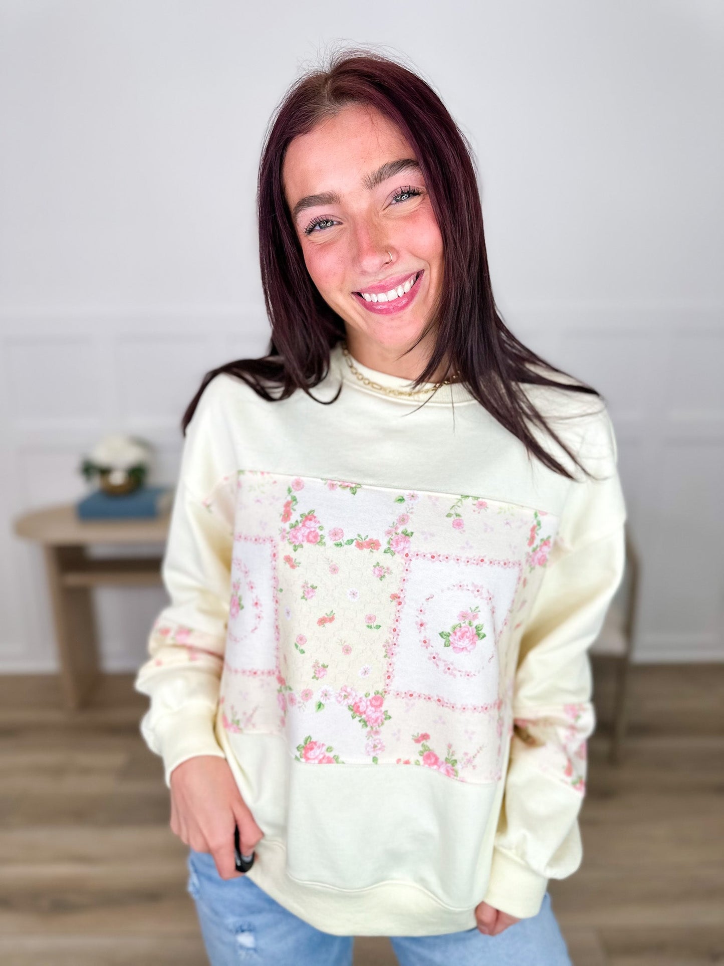 What Do You Think Cotton Blend Long Sleeve Yellow Avery Mae Crewneck Sweatshirt