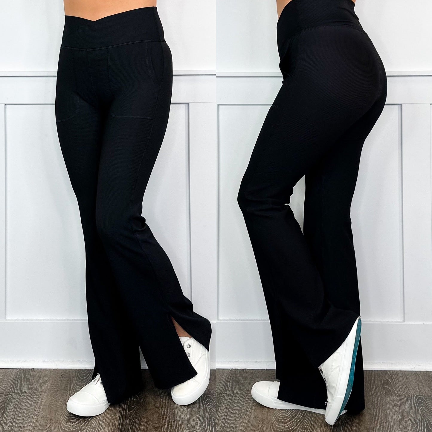 Push Through High-Rise Ribbed Black Flare Yoga Pants