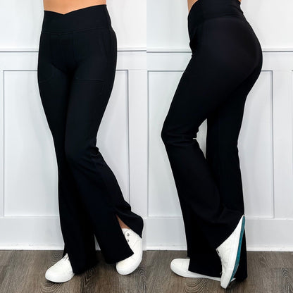Push Through High-Rise Ribbed Black Flare Yoga Pants