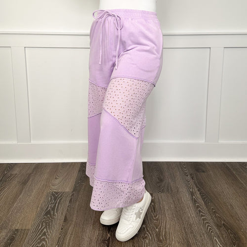 Go With the Flow High-Rise Cotton Blend Wide Leg Purple Avery Mae Cropped Bottoms