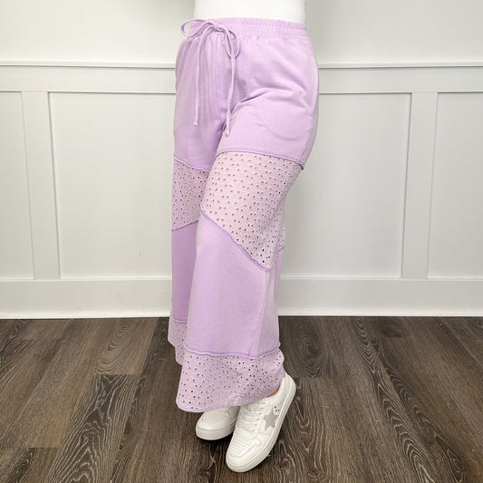 Go With the Flow High-Rise Cotton Blend Wide Leg Purple Avery Mae Cropped Bottoms