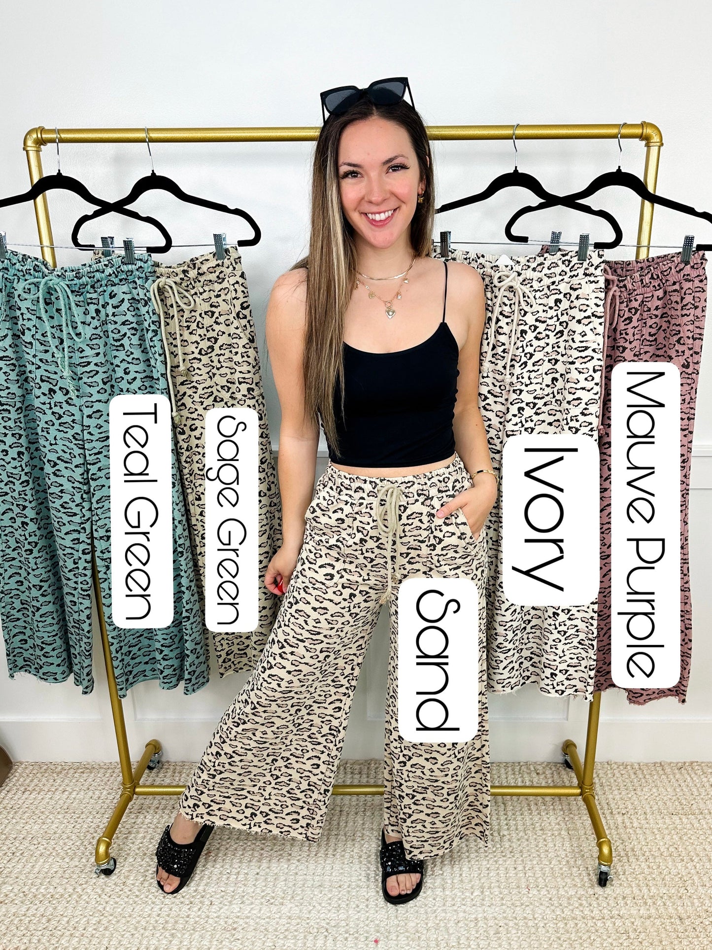 Easel Wild At Heart High-Rise Cotton Wide Leg Leopard Bottoms - 5 colors!