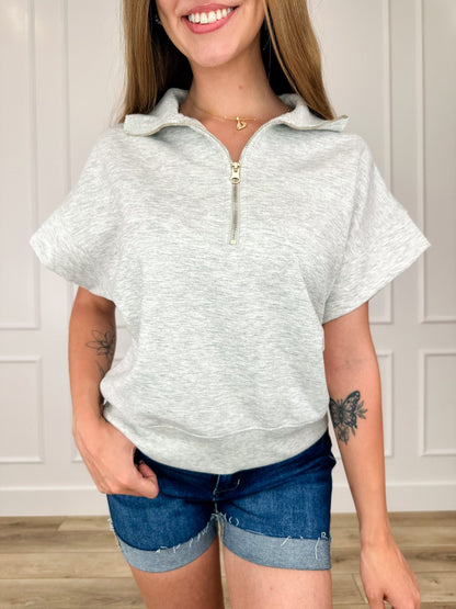 Zenana I've Got a Feeling Short Sleeve Quarter Zip Top - Multiple Colors