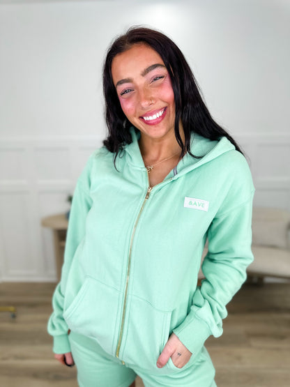 All in My Head Cotton Blend Long Sleeve Green Avery Mae Full Zip Hoodie Sweatshirt