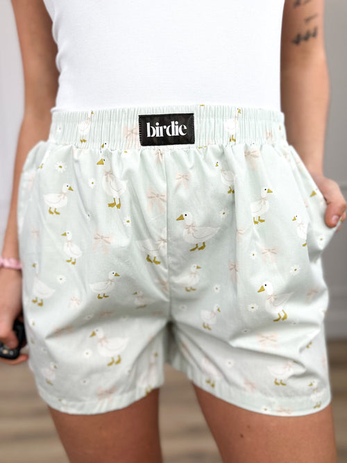 Fancy Feathers High-Rise Cotton Mint Avery Mae Shorts