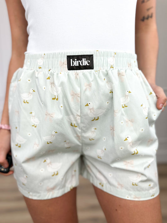 Fancy Feathers High-Rise Cotton Mint Avery Mae Shorts