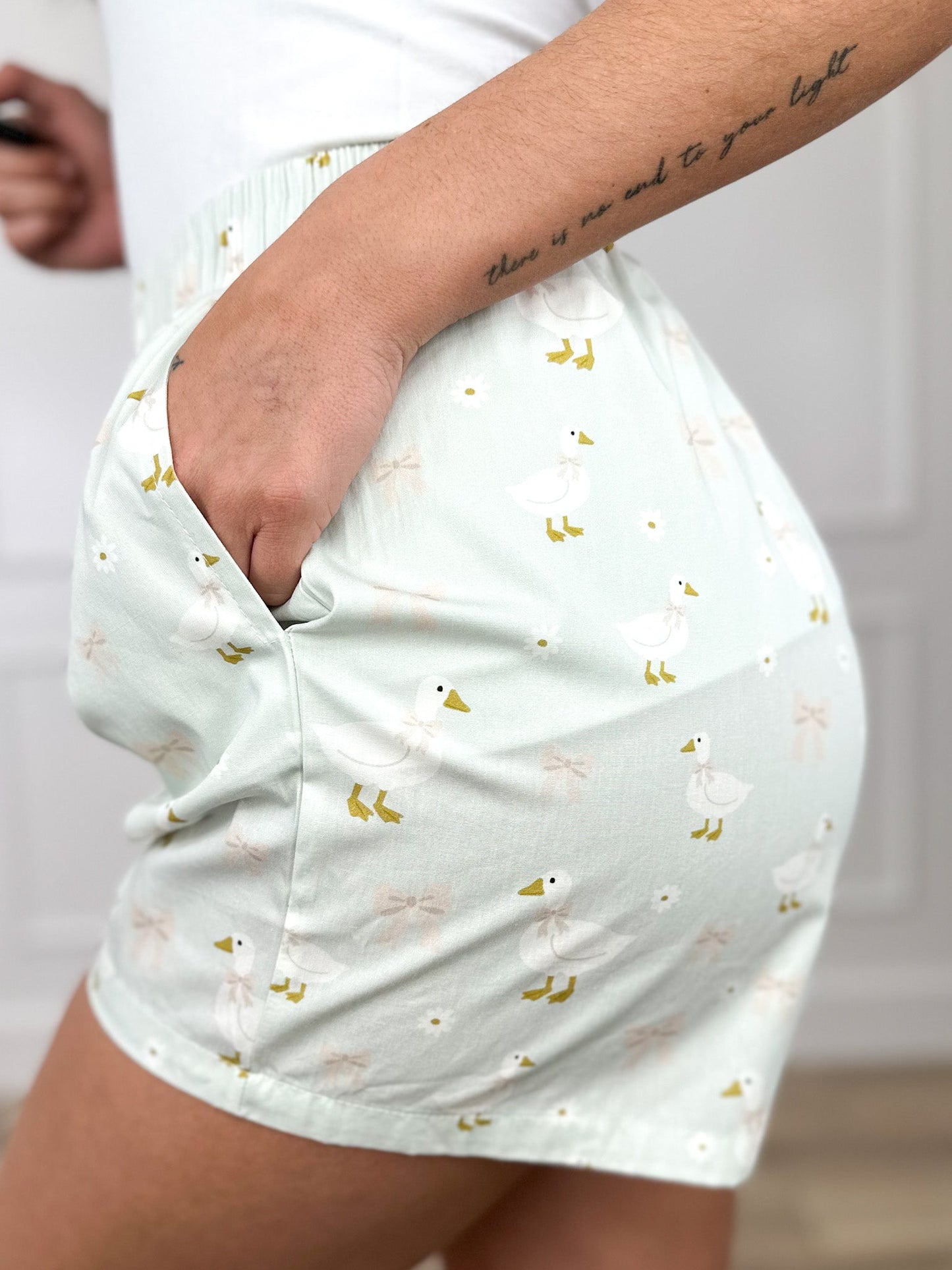 Fancy Feathers High-Rise Cotton Mint Avery Mae Shorts