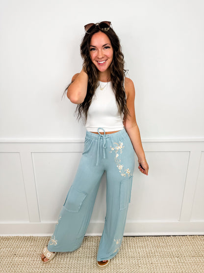 POL Minding Your Business High-Rise Rayon Blend Wide Leg Blue Bottoms