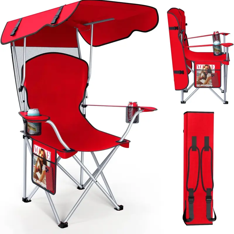 Camping Chair with Canopy, Cup Holders & Storage Bag