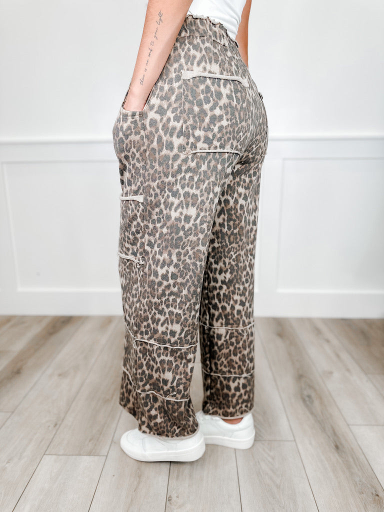 Safari Sass High-Rise Wide Leg Cargo Leopard Print Avery Mae Bottoms