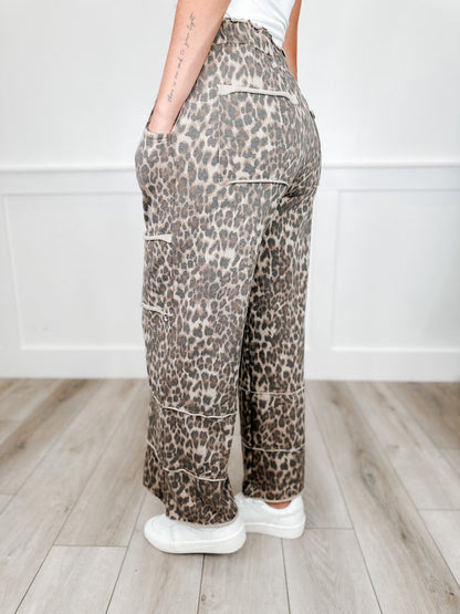 Safari Sass High-Rise Wide Leg Cargo Leopard Print Avery Mae Bottoms