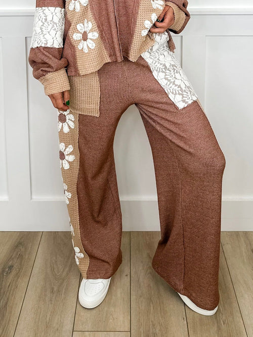 Make Them Notice High-Rise Knit Wide Leg Mocha Avery Mae Bottoms