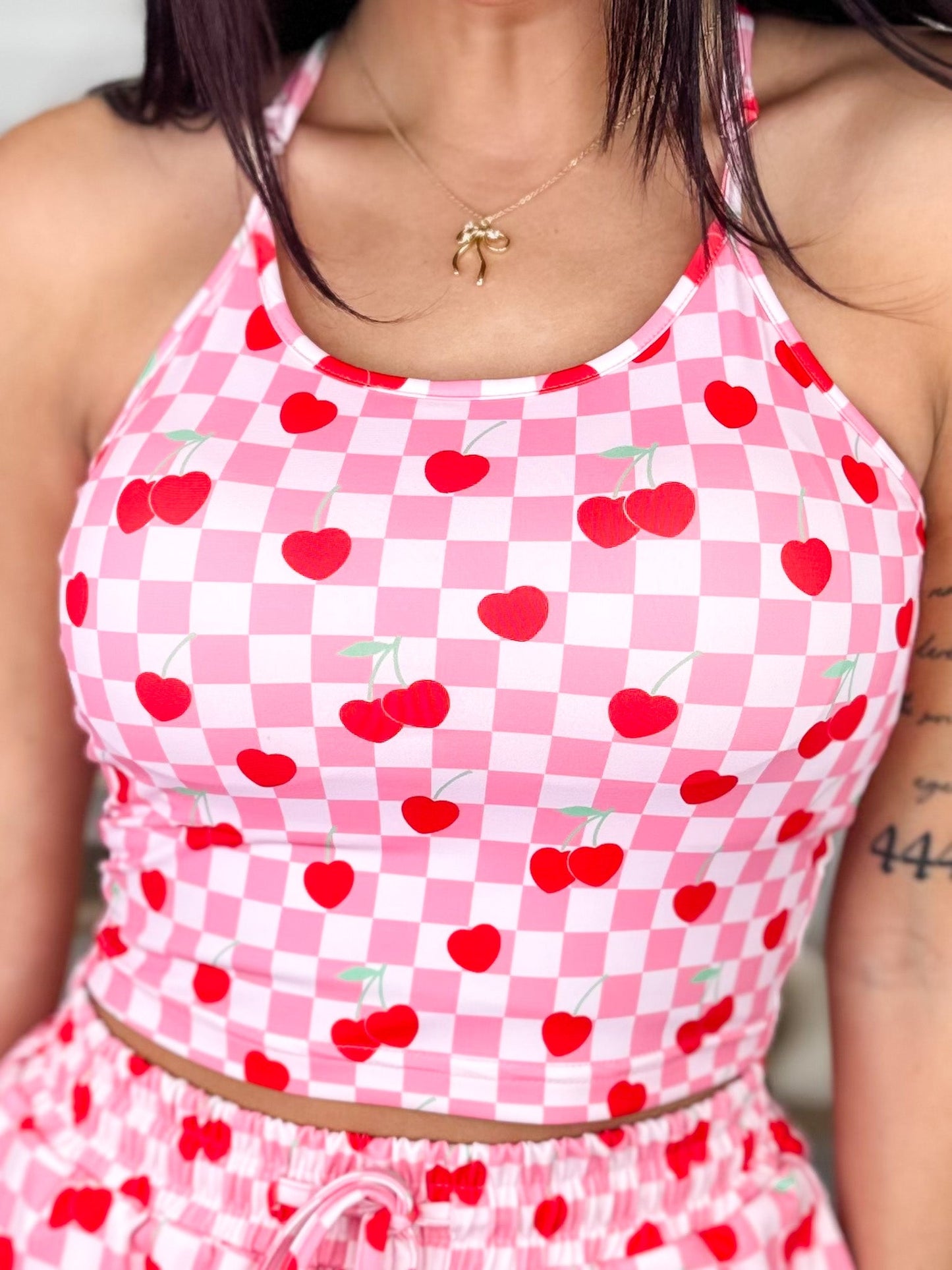 Cherries on Top Pink Avery Mae Padded Cropped Tank Top