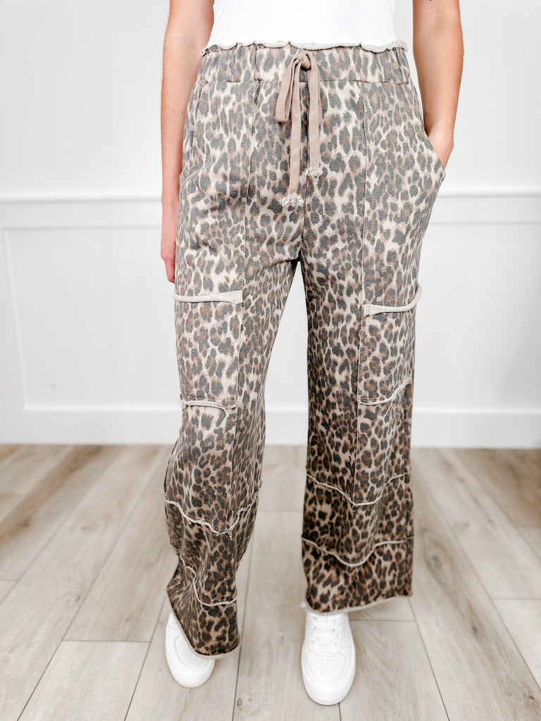 Safari Sass High-Rise Wide Leg Cargo Leopard Print Avery Mae Bottoms