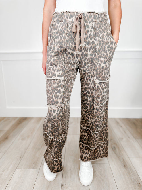 Safari Sass High-Rise Wide Leg Cargo Leopard Print Avery Mae Bottoms
