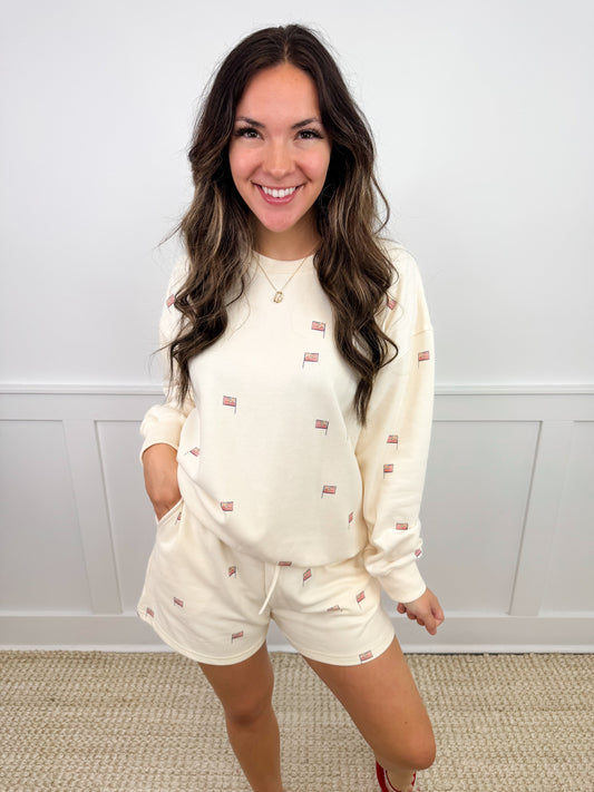 Chilling in America Cotton Blend High-Rise Cream Avery Mae Set