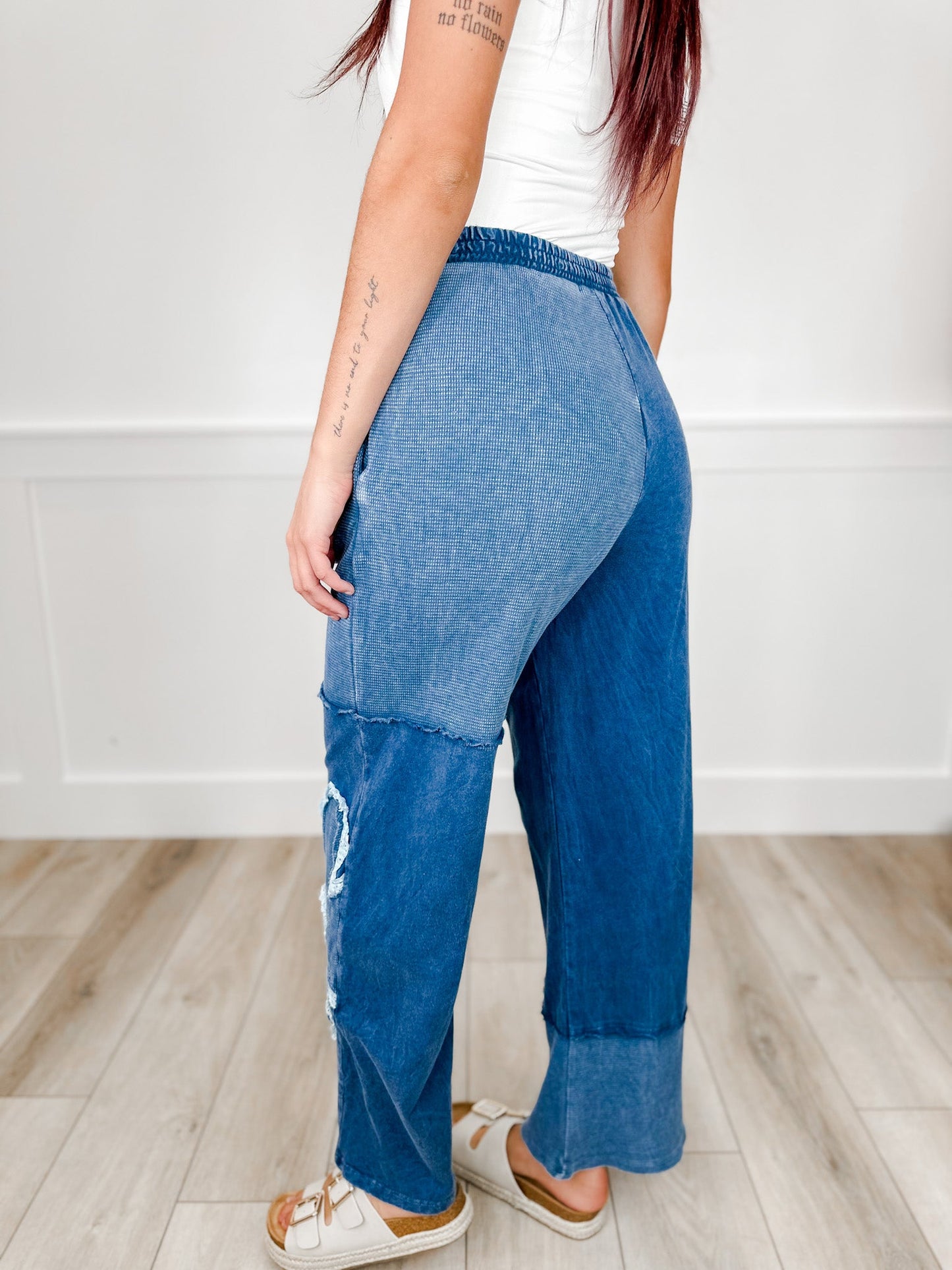 Not Going Anywhere High-Rise Cotton Wide Leg Blue Avery Mae Bottoms