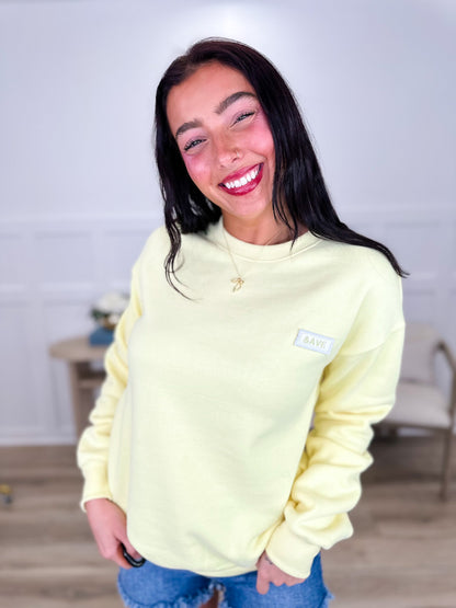 Showing You How Cotton Blend Long Sleeve Yellow Avery Mae Crewneck Sweatshirt