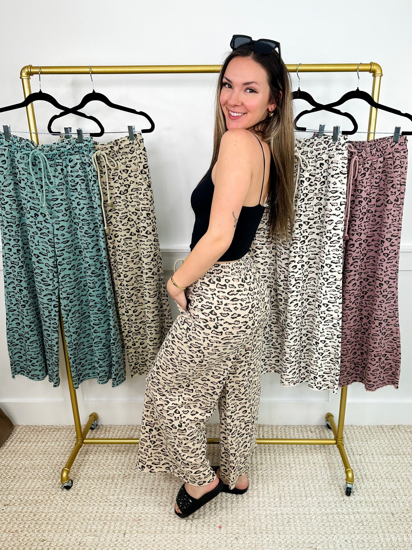 Easel Wild At Heart High-Rise Cotton Wide Leg Leopard Bottoms - 5 colors!