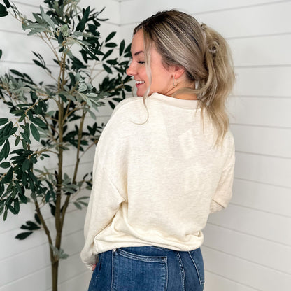 Sew In Love Making it Happen Cotton Blend Long Sleeve Cream Weekender Top