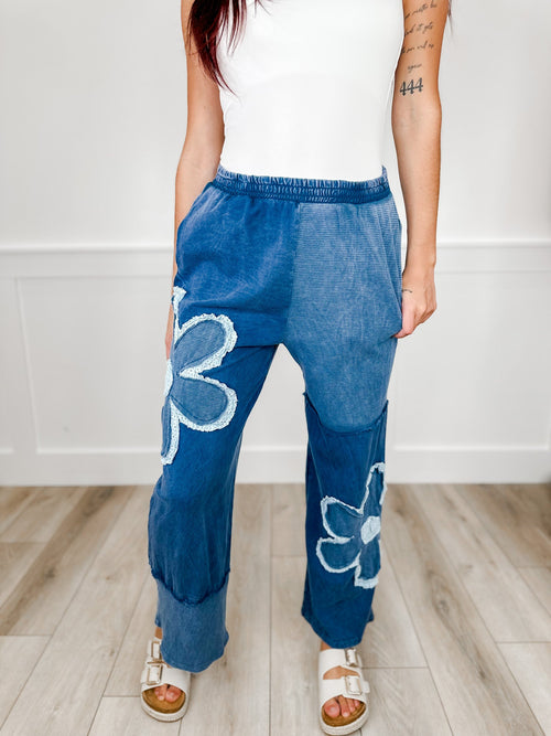 Not Going Anywhere High-Rise Cotton Wide Leg Blue Avery Mae Bottoms