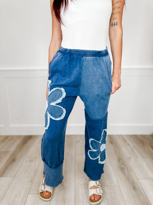Not Going Anywhere High-Rise Cotton Wide Leg Blue Avery Mae Bottoms