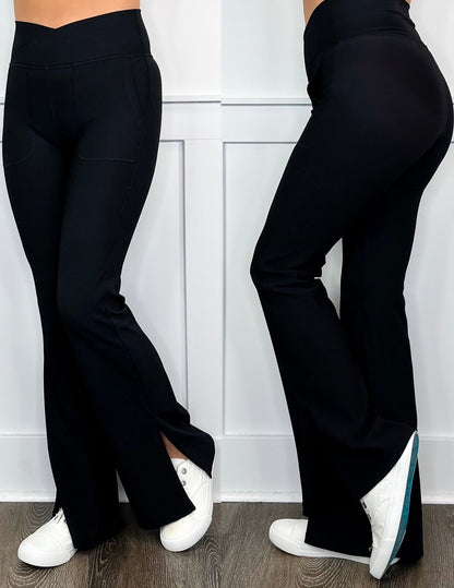 Push Through High-Rise Ribbed Black Flare Yoga Pants