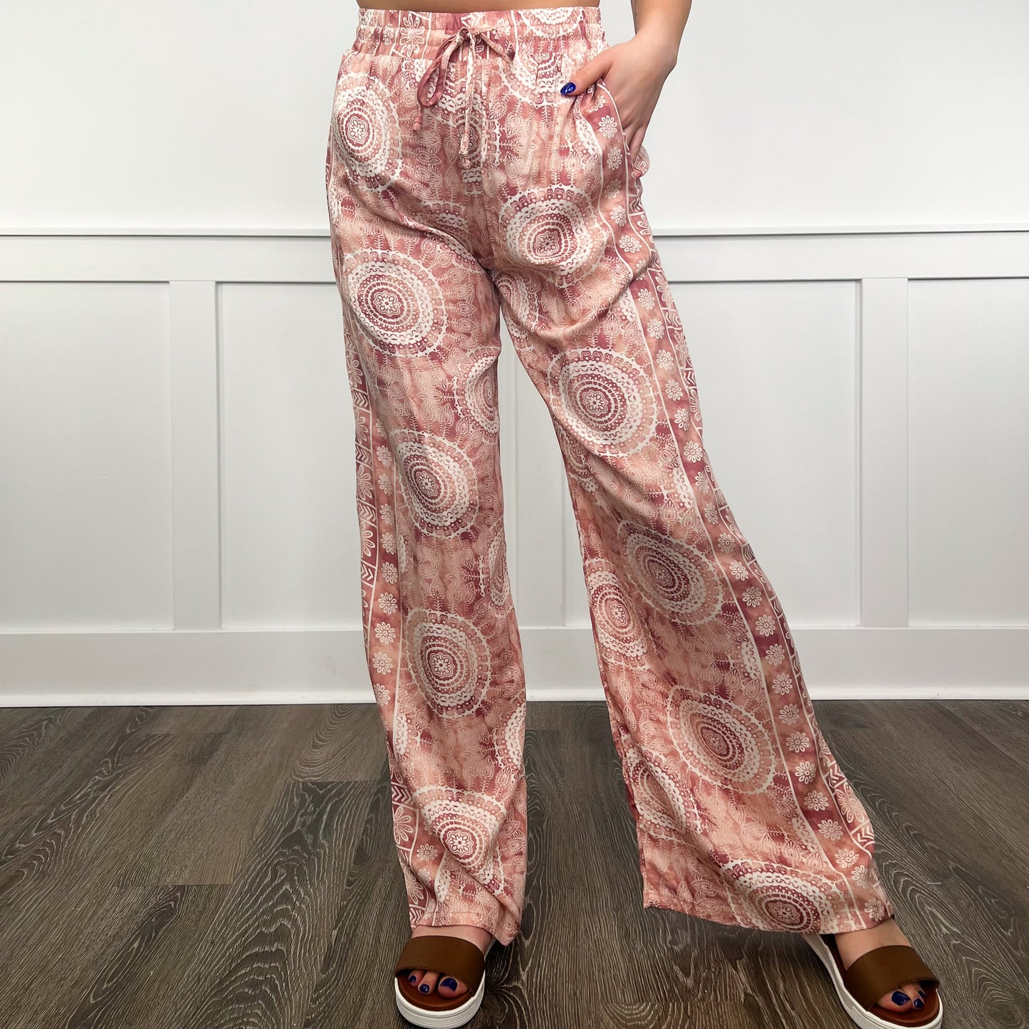 Inner Peace High-Rise Rayon Wide Leg Pink Avery Mae Bottoms