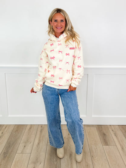 Ampersand Avenue Tied With Love Cotton Blend Long Sleeve Ivory Hoodie Sweatshirt