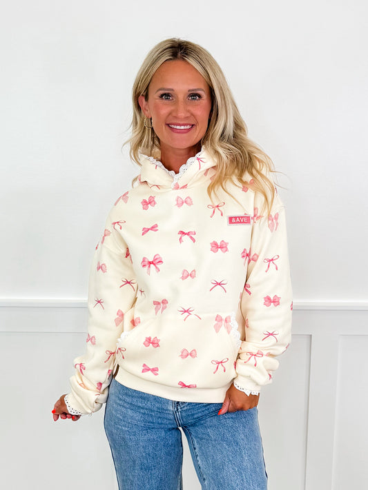 Ampersand Avenue Tied With Love Cotton Blend Long Sleeve Ivory Hoodie Sweatshirt