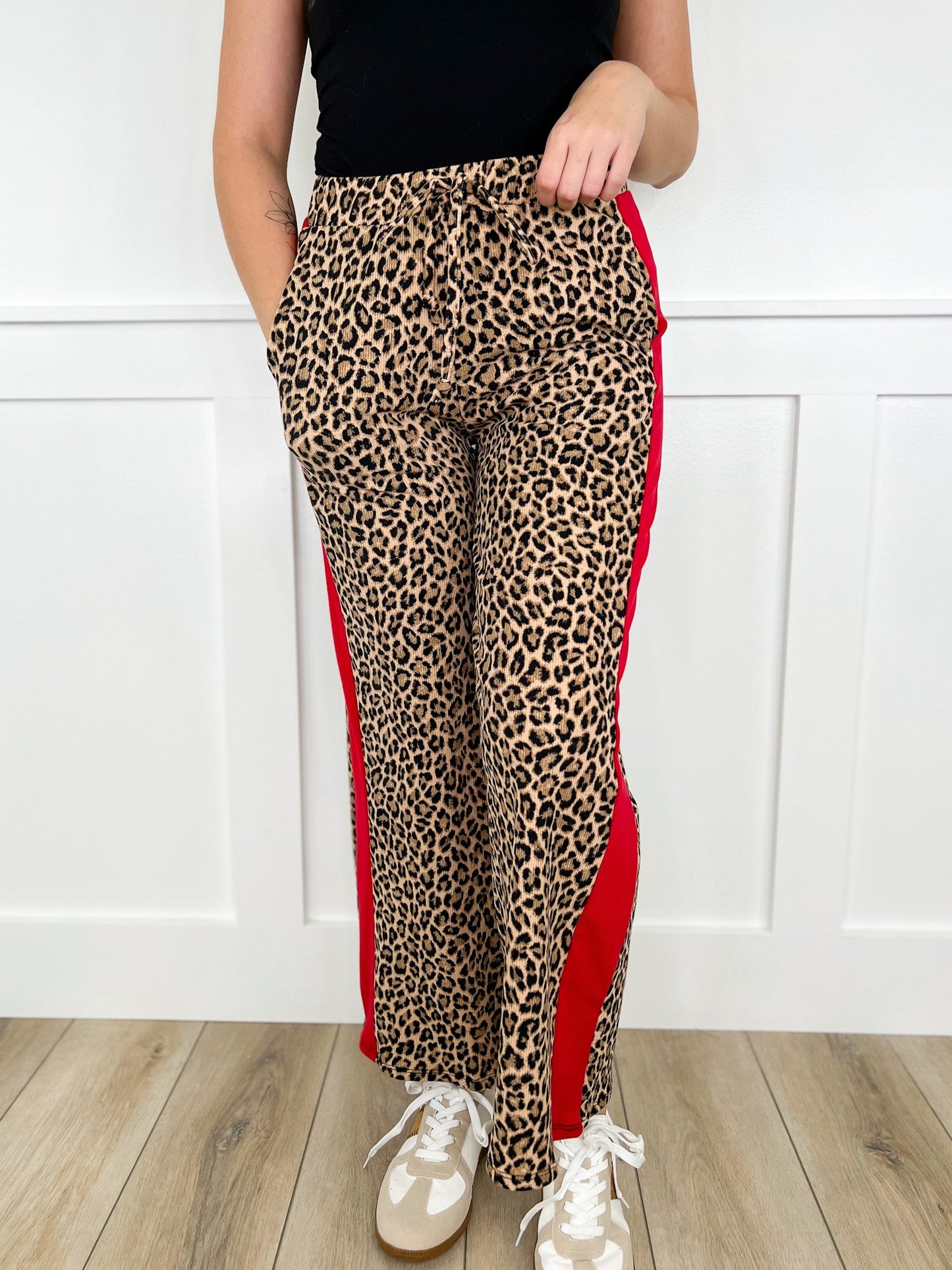 Untamed Comfort High-Rise Ribbed Wide Leg Leopard Avery Mae Bottoms - 2 colors!