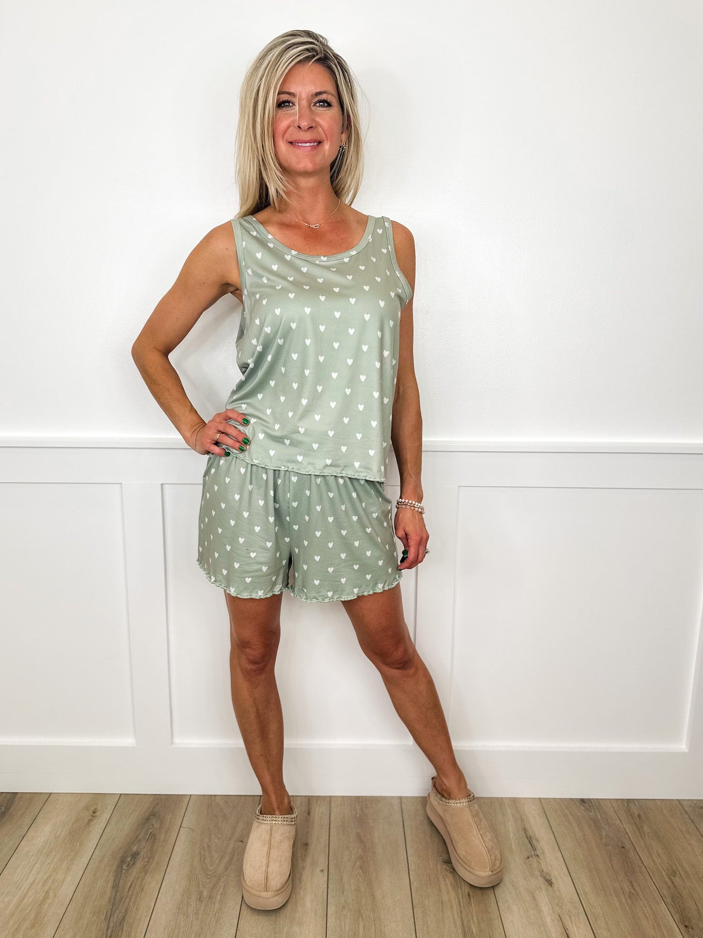 Sleepy Sweethearts High-Rise Lightweight Green Avery Mae PJ Set