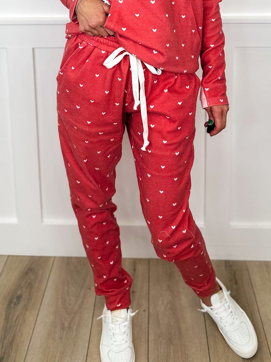 A Loving Embrace High-Rise Cotton Blend Red Avery Mae Joggers