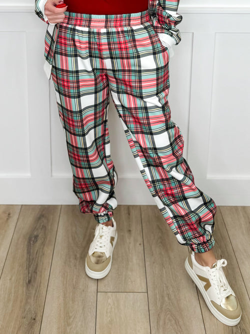 Ampersand Avenue Seasonal Snuggles High-Rise Cotton Blend Plaid Joggers