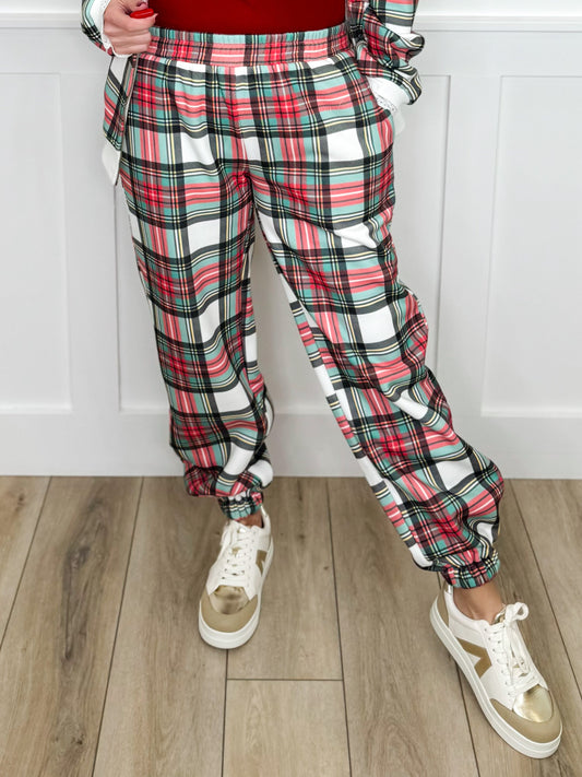 Ampersand Avenue Seasonal Snuggles High-Rise Cotton Blend Plaid Joggers