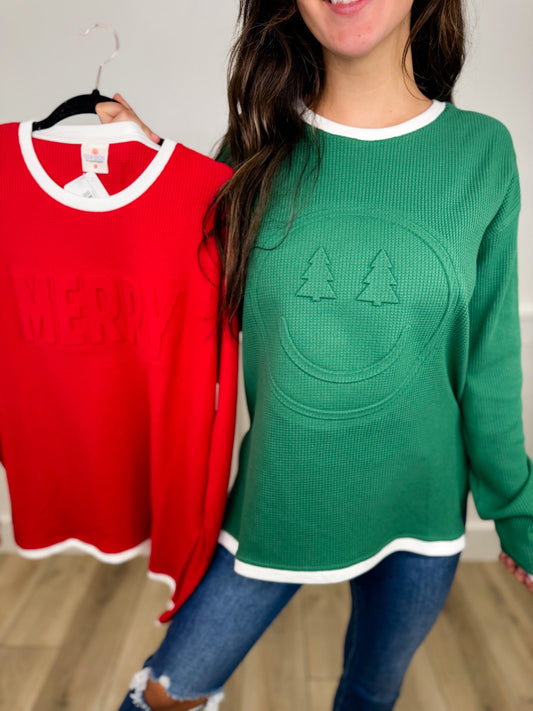 Merry Holidays Cotton Blend Long Sleeve Avery Mae Top - 2 colors!
