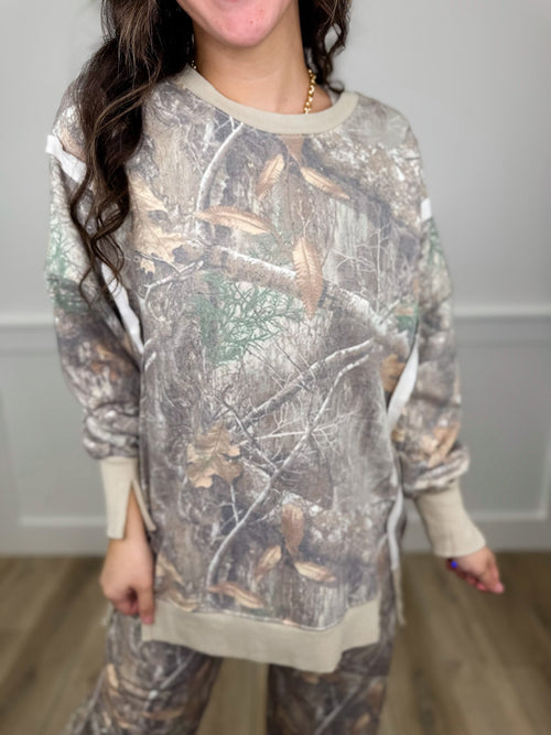 Ready to Go Long Sleeve Camo Avery Mae Weekender Top