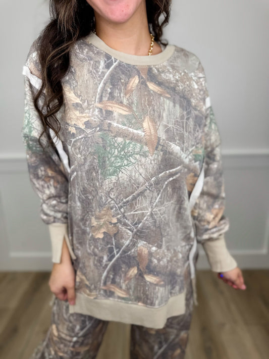 Ready to Go Long Sleeve Camo Avery Mae Weekender Top