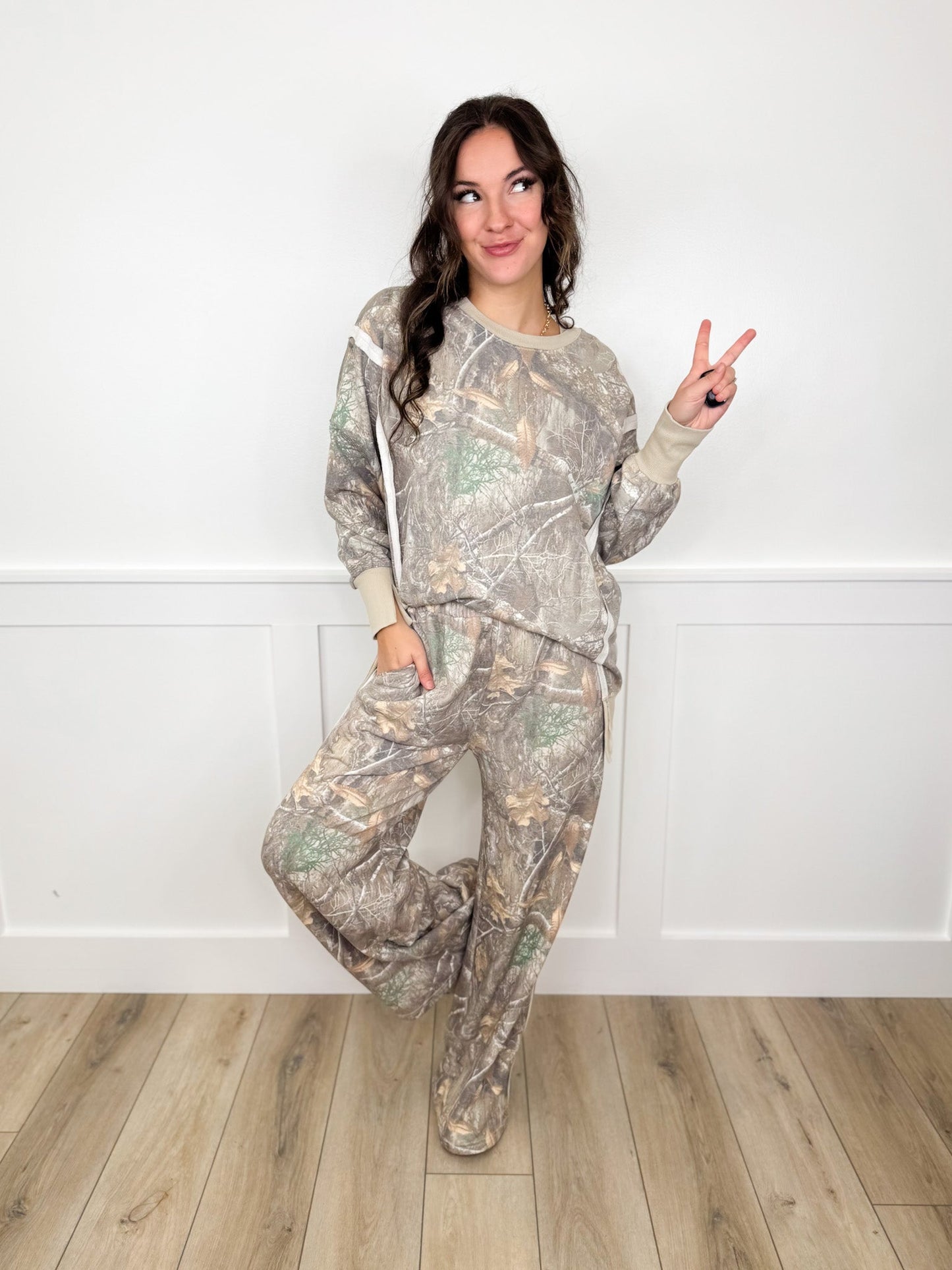 Ready to Go Long Sleeve Camo Avery Mae Weekender Top