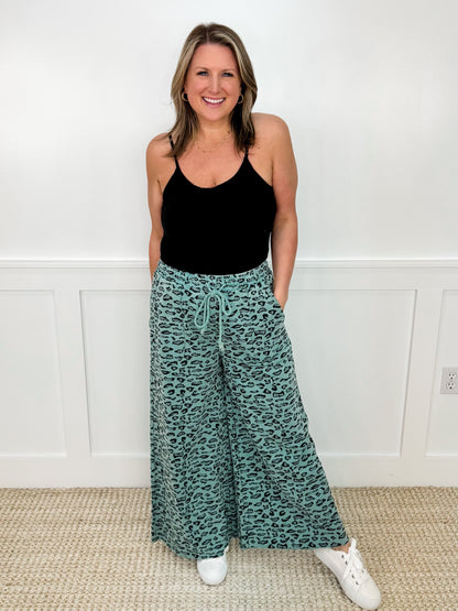 Easel Wild At Heart High-Rise Cotton Wide Leg Leopard Bottoms - 5 colors!