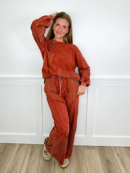 Just the Way Around High-Rise Cotton Wide Leg Rust Avery Mae Bottoms