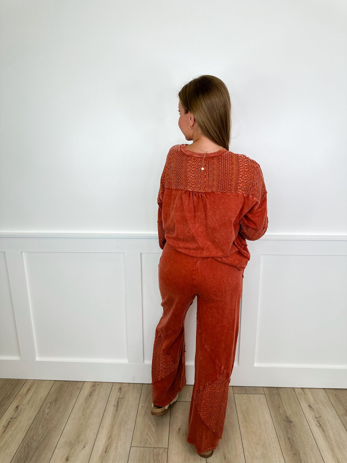 Just the Way Around High-Rise Cotton Wide Leg Rust Avery Mae Bottoms