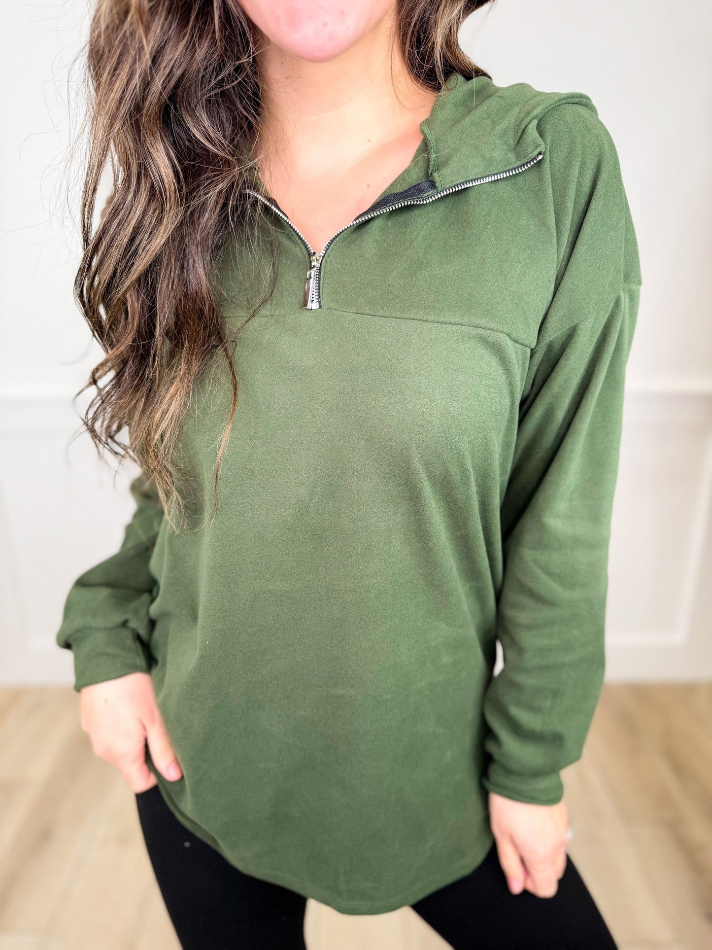 Happy Mind Fleece Long Sleeve Avery Mae Quarter Zip Hoodie Sweatshirt - 2 colors!