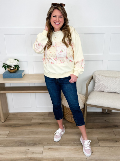 What Do You Think Cotton Blend Long Sleeve Yellow Avery Mae Crewneck Sweatshirt