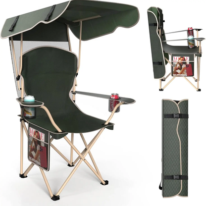 Camping Chair with Canopy, Cup Holders & Storage Bag