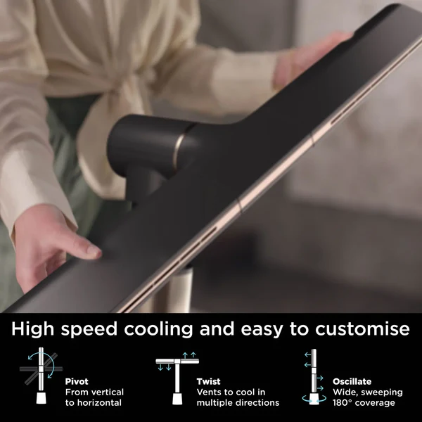 TurboBlade Fan, 2Om Airflow, Quiet, 10 Speeds, 180° Osc., Remote, Timer
